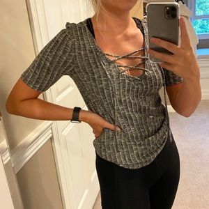 American Eagle Grey Ribbed T